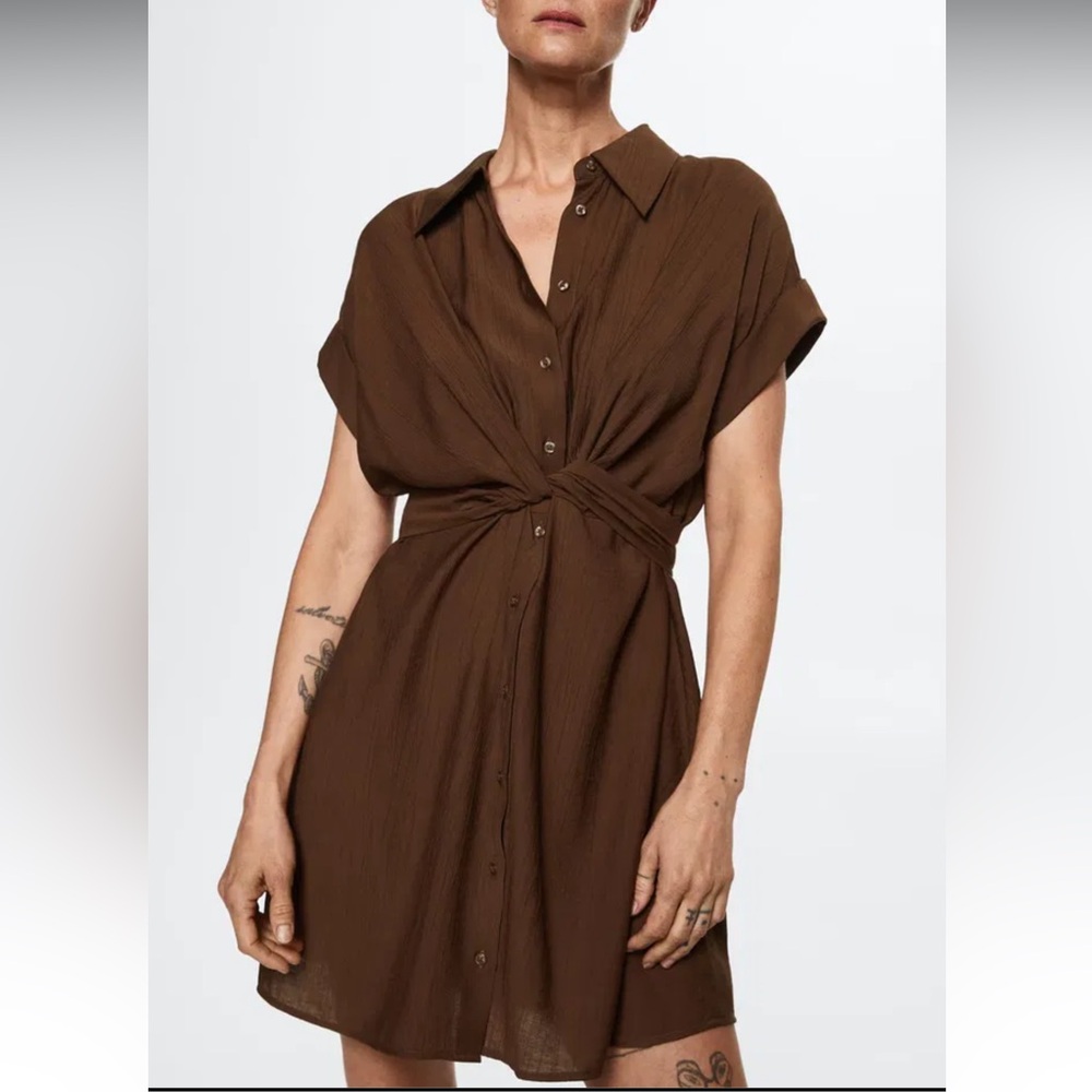 MNG Mango Bow Tie Button Down Dress